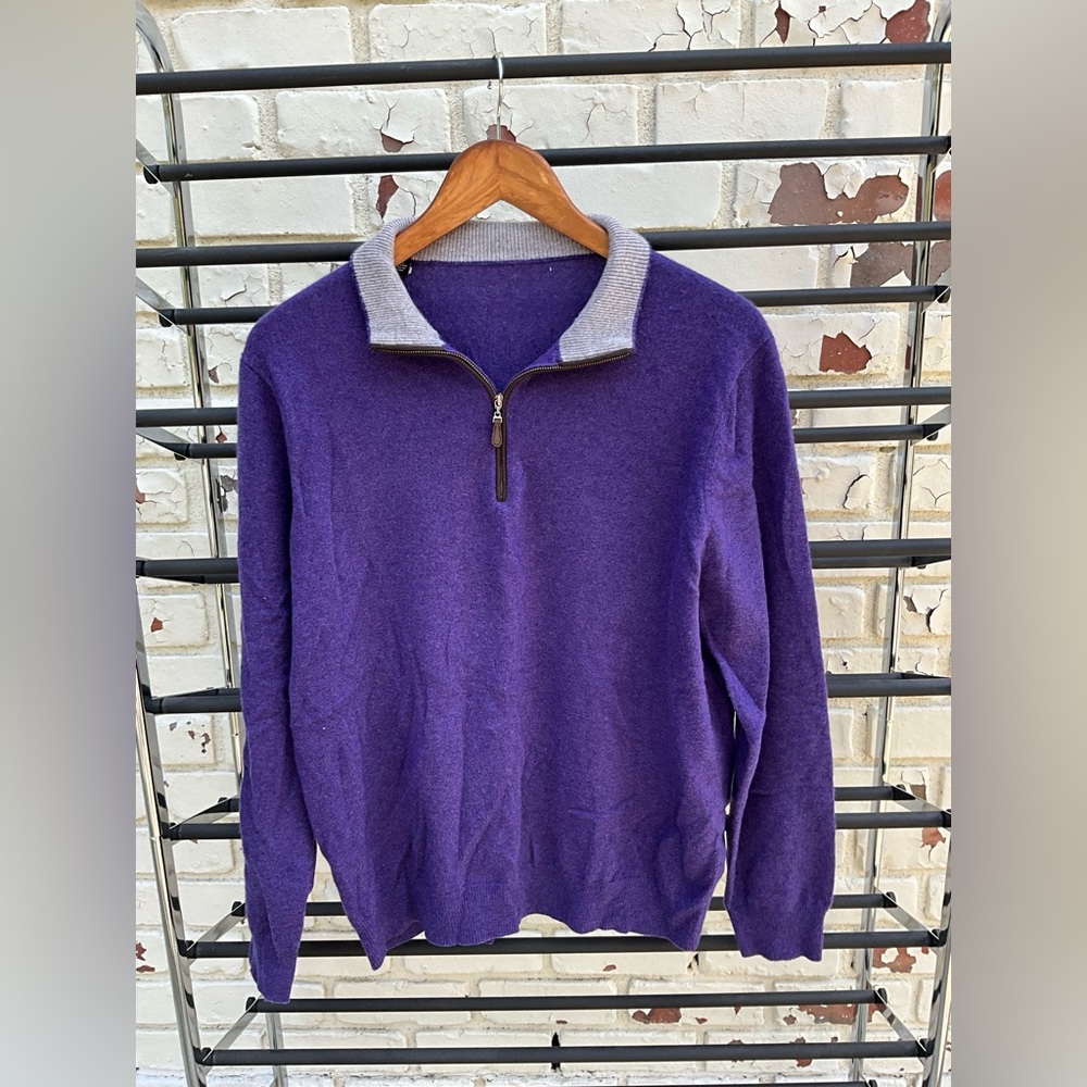 Purple Cashmere Half-Zip Sweater Grey Details